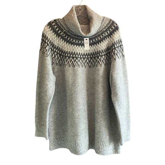 NWT Talbots Plus Turtleneck Fair Isle Sweater 2X Gray Metallic Holiday Classic - Picture 1 of 14